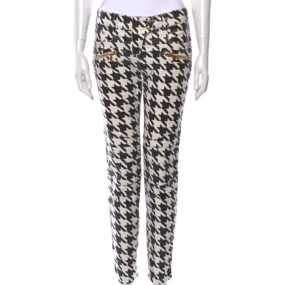 Balmain Skinny Leg Jeans Pants Houndstooth Size Medium With Zippers, Gold Button - Picture 1 of 14